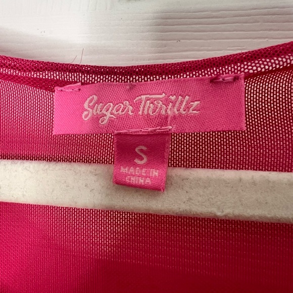 Sugar Thrillz Sheer Pink Long Sleeve Top Sz S - Picture 2 of 3